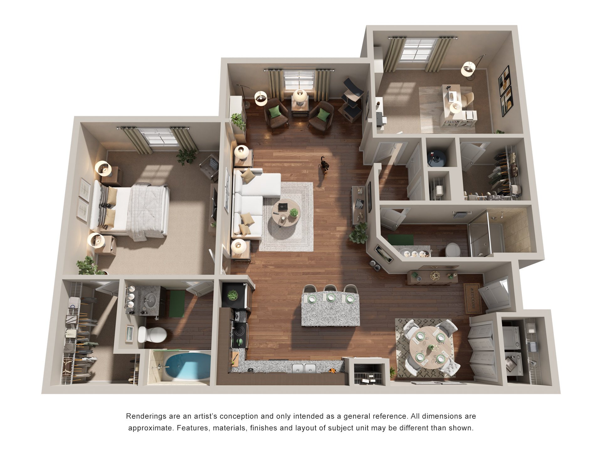 Floor plan for 2 beds, 2 baths, 1155 sqft